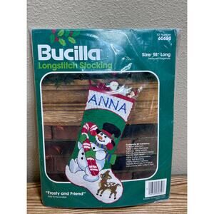Bucilla Longstitch Stocking Kit “Frosty and Friend” 18” Sealed Kit #60650 USA